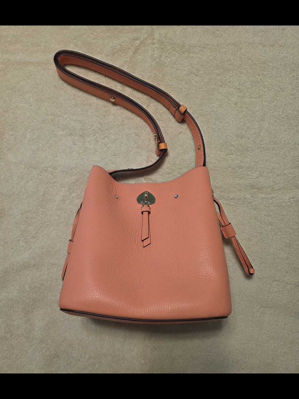 Kate Spade Marti Pebbled Leather Crossbody Bucket Bag in Coral Pink